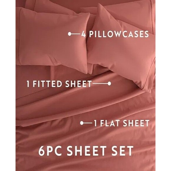 ienjoy Home Premium 6 Piece Queen Sheet Set Pink Clay Microfiber Deep Pocket NWT - Picture 7 of 12